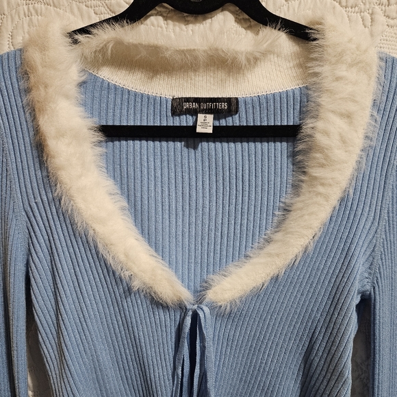 Fluffy Blue Tie Up Cardigan - Picture 2 of 3